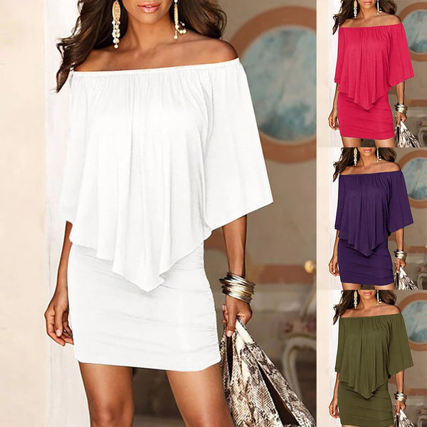 Sexy Cloak Sleeve Mini Dress with Wrap Skirt for Parties